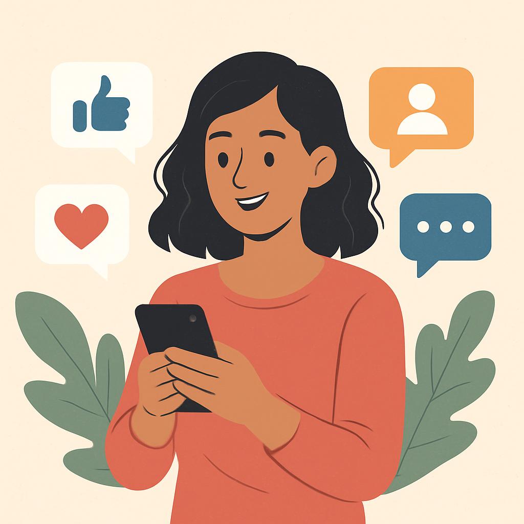 La mujer está utilizando su teléfono para usar las aplicaciones de mensajería.